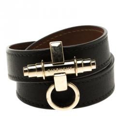 Givenchy Obsedia Brown Leather Gold Tone Wrap Around Bracelet