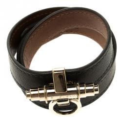 Givenchy Obsedia Brown Leather Gold Tone Wrap Around Bracelet