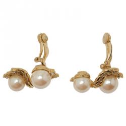 مملوكة مسبقًا Givenchy Double Faux Pearl Crystal Clip On Earrings