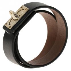 Pre Owned  Givenchy Two Row Shark Black Leather Bracelet