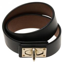 Pre Owned  Givenchy Two Row Shark Black Leather Bracelet