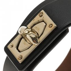 Pre Owned  Givenchy Two Row Shark Black Leather Bracelet