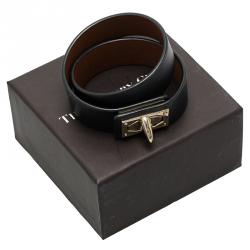 Pre Owned  Givenchy Two Row Shark Black Leather Bracelet
