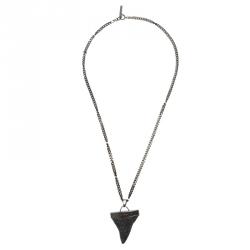 Pre Owned Givenchy Shark Tooth Black Crystals Silver Tone Pendant Necklace