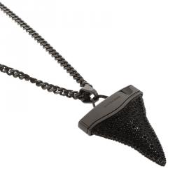 Pre Owned Givenchy Shark Tooth Black Crystals Silver Tone Pendant Necklace