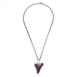 Pre Owned Givenchy Shark Tooth Red Crystals Silver Tone Pendant Necklace