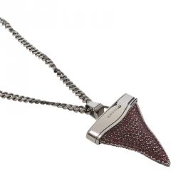 Pre Owned Givenchy Shark Tooth Red Crystals Silver Tone Pendant Necklace