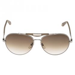 Pre Owned Givenchy Beige and Silver SGVA13 Aviator Sunglasses