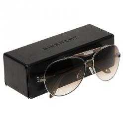 Pre Owned Givenchy Beige and Silver SGVA13 Aviator Sunglasses