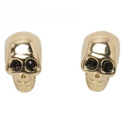 Pre Owned Givenchy Double Skull Magnetic Gold Tone Earrings