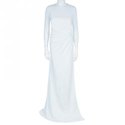 Pre Owned Givenchy White Ruche Waist Side Slit Crepe Jersey Gown M
