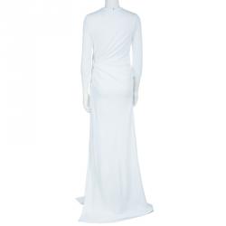 Pre Owned Givenchy White Ruche Waist Side Slit Crepe Jersey Gown M