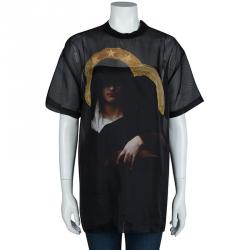 Pre Owned Givenchy Black Silk Graphic Printed Oversized Sheer Blouse XS