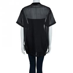 Pre Owned Givenchy Black Silk Graphic Printed Oversized Sheer Blouse XS