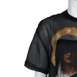 Pre Owned Givenchy Black Silk Graphic Printed Oversized Sheer Blouse XS