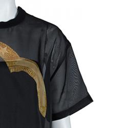 Pre Owned Givenchy Black Silk Graphic Printed Oversized Sheer Blouse XS