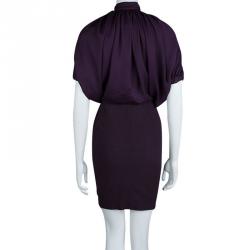 Pre Owned Givenchy Purple Draped Ruffle Detail Zip Front Ruched Dress M