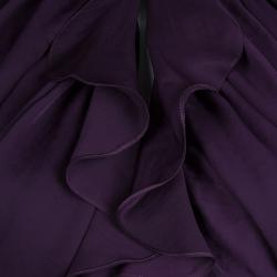 Pre Owned Givenchy Purple Draped Ruffle Detail Zip Front Ruched Dress M