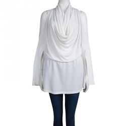 مملوكة مسبقًا توب جيفنشي تريكو أبيض ديرابيه رقبة قلنسوة أكمام طويلة M