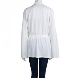 مملوكة مسبقًا توب جيفنشي تريكو أبيض ديرابيه رقبة قلنسوة أكمام طويلة M