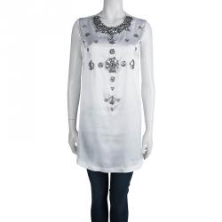 Pre Owned تونيك جيفنشي أبيض مزخرف بلا أكمام XS