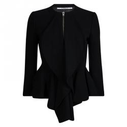 Givenchy Black Knit Ruffle Detail Zip Front High Low Peplum Jacket M
