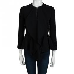Givenchy Black Knit Ruffle Detail Zip Front High Low Peplum Jacket M