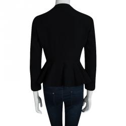 Givenchy Black Knit Ruffle Detail Zip Front High Low Peplum Jacket M