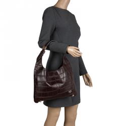 Pre Owned Givenchy Dark Brown Croc Embossed Leather Small Hobo