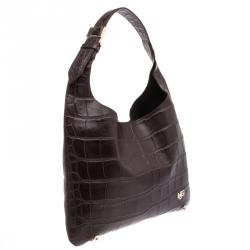 Pre Owned Givenchy Dark Brown Croc Embossed Leather Small Hobo
