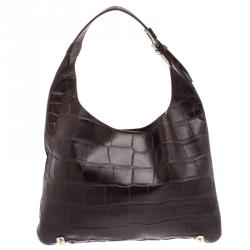 Pre Owned Givenchy Dark Brown Croc Embossed Leather Small Hobo