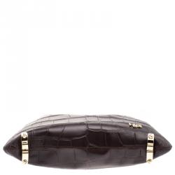 Pre Owned Givenchy Dark Brown Croc Embossed Leather Small Hobo