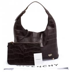 Pre Owned Givenchy Dark Brown Croc Embossed Leather Small Hobo