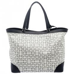 مملوكة مسبقًا حقيبة يد جيفنشي شوبر جلد وكانفاس مقوى سوداء/ بيضاء