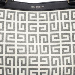 مملوكة مسبقًا حقيبة يد جيفنشي شوبر جلد وكانفاس مقوى سوداء/ بيضاء