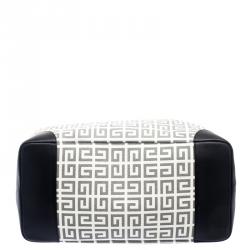 مملوكة مسبقًا حقيبة يد جيفنشي شوبر جلد وكانفاس مقوى سوداء/ بيضاء