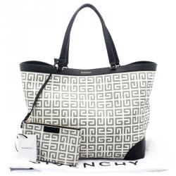 مملوكة مسبقًا حقيبة يد جيفنشي شوبر جلد وكانفاس مقوى سوداء/ بيضاء