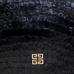 Pre Owned Givenchy Black Croc Embossed Leather Folded Chain Clutch