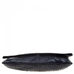 Pre Owned Givenchy Black Croc Embossed Leather Folded Chain Clutch