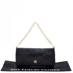 Pre Owned Givenchy Black Croc Embossed Leather Folded Chain Clutch