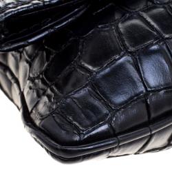 Pre Owned Givenchy Black Croc Embossed Leather Folded Chain Clutch