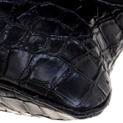 Pre Owned Givenchy Black Croc Embossed Leather Folded Chain Clutch
