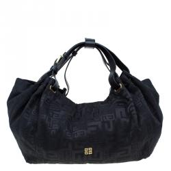 Pre Owned Givenchy Black Fabric Logo Print Hobo