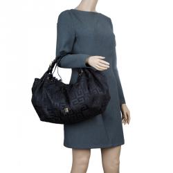 Pre Owned Givenchy Black Fabric Logo Print Hobo