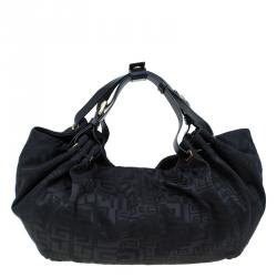 Pre Owned Givenchy Black Fabric Logo Print Hobo