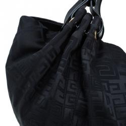 Pre Owned Givenchy Black Fabric Logo Print Hobo