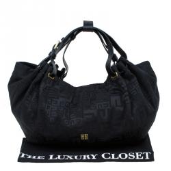 Pre Owned Givenchy Black Fabric Logo Print Hobo