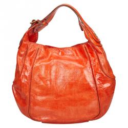 Pre Owned Givenchy Apricot Distressed Patent Leather Hobo