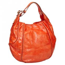 Pre Owned Givenchy Apricot Distressed Patent Leather Hobo
