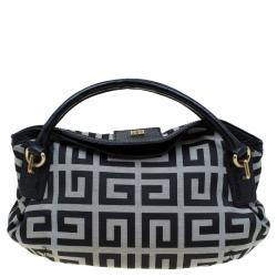 Pre Owned Givenchy Black/Grey Fabric Logo Print Hobo